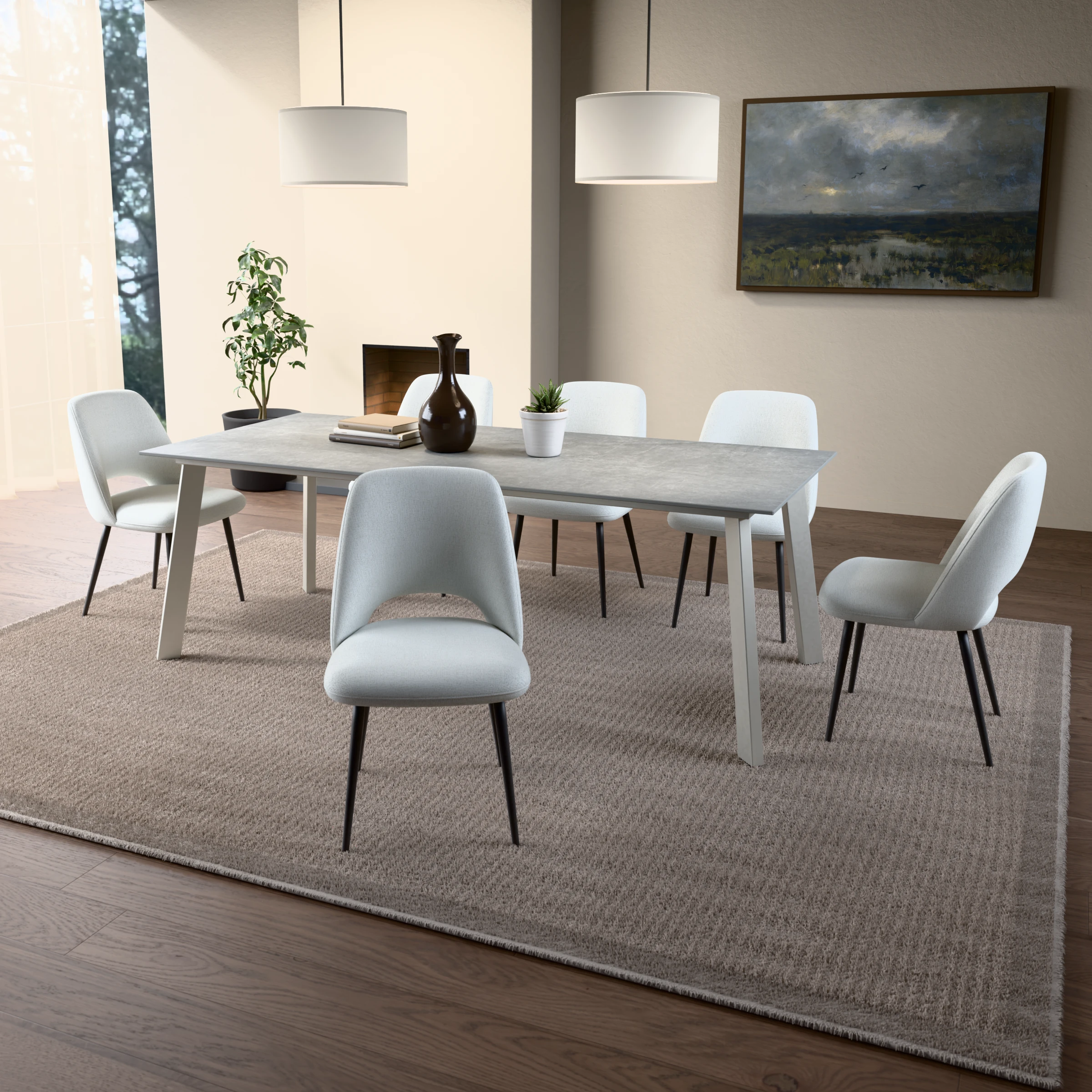 Rectangular ceramic table Brussel stainless steel — in a room setting