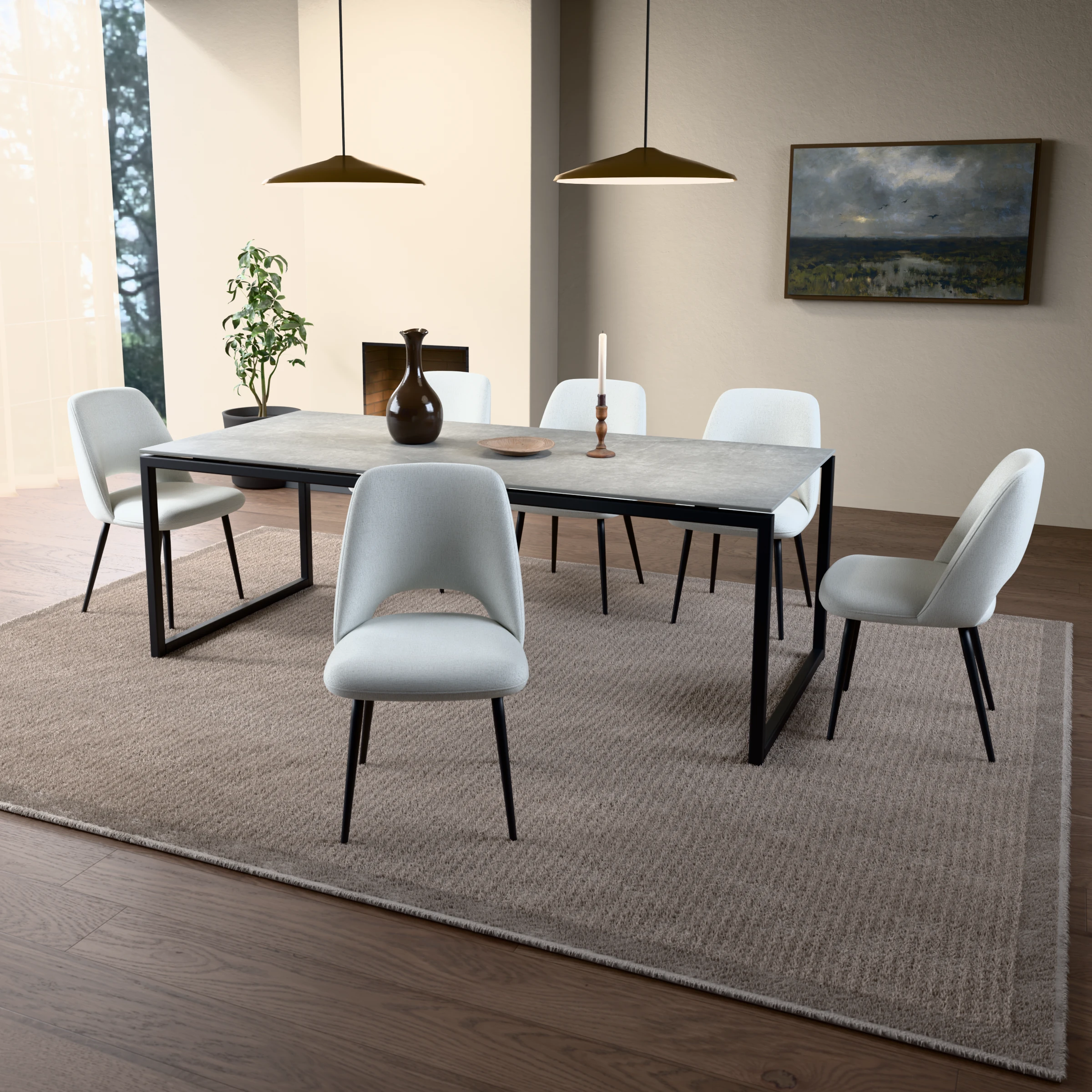 Rectangular ceramic table Dubai steel — in a room setting