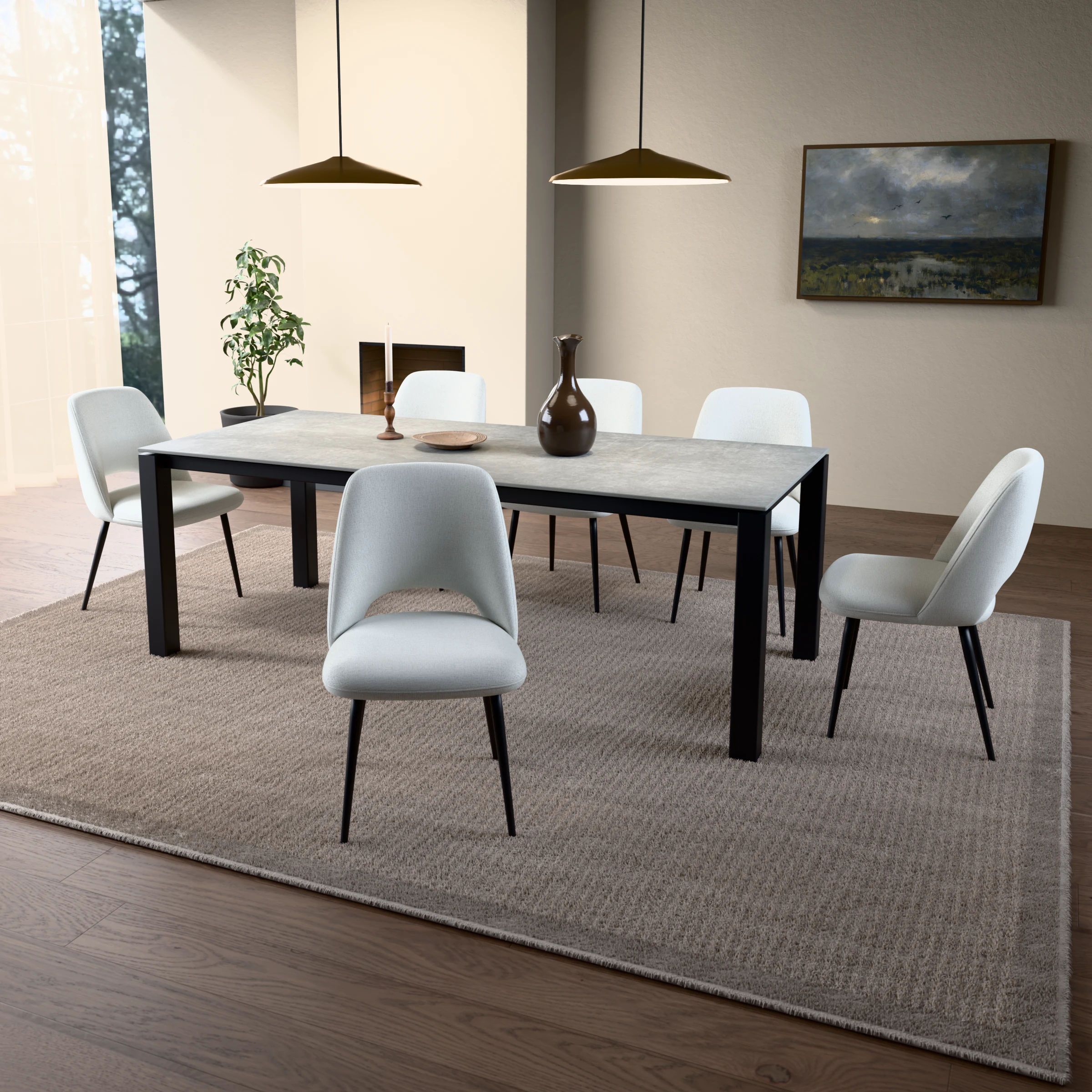 Rectangular ceramic table Helsinki steel — in a room setting