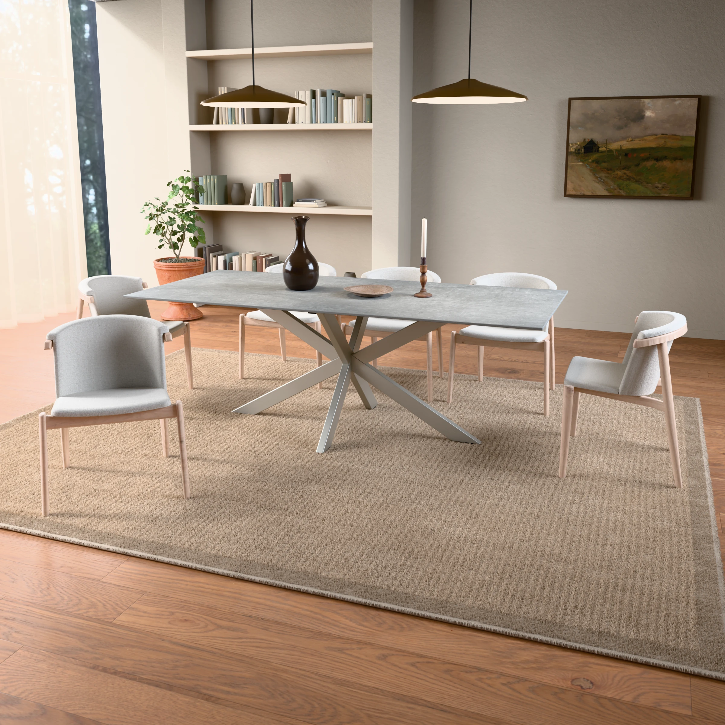 Rechthoekige keramieken tafel Riga 80x40 RVS — sfeerbeeld