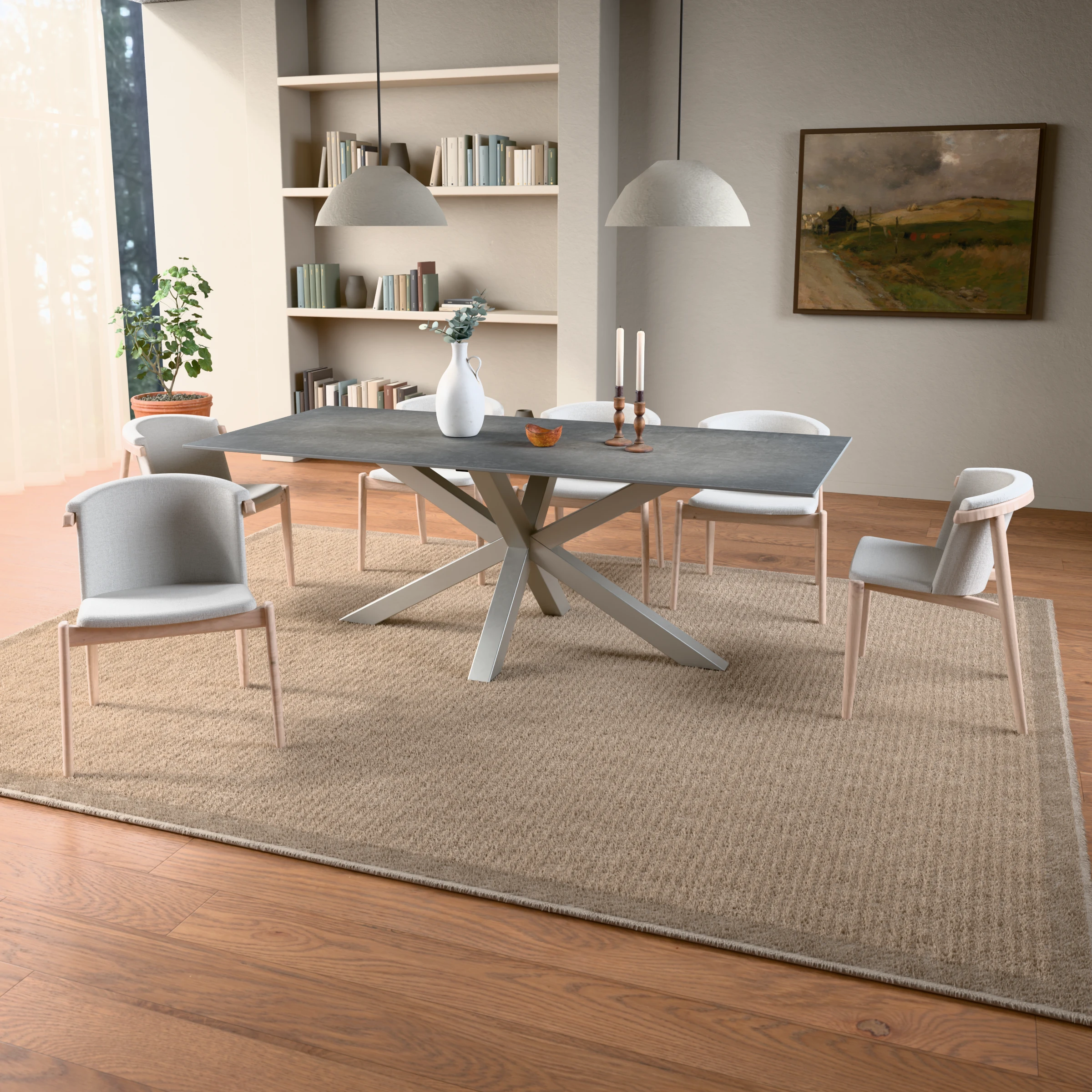 Rechthoekige keramieken tafel Riga 80x80 RVS — sfeerbeeld