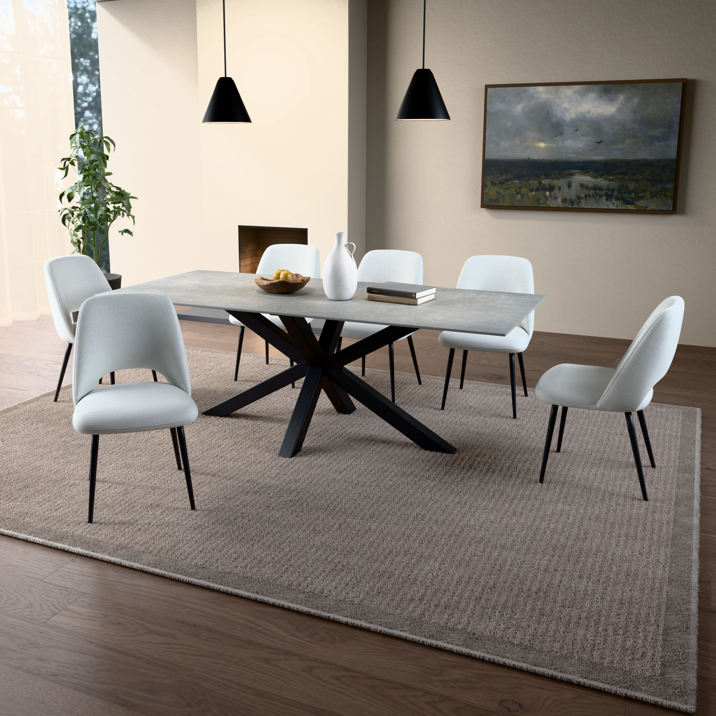 Rectangular ceramic table Riga 80x80 steel — in a room setting