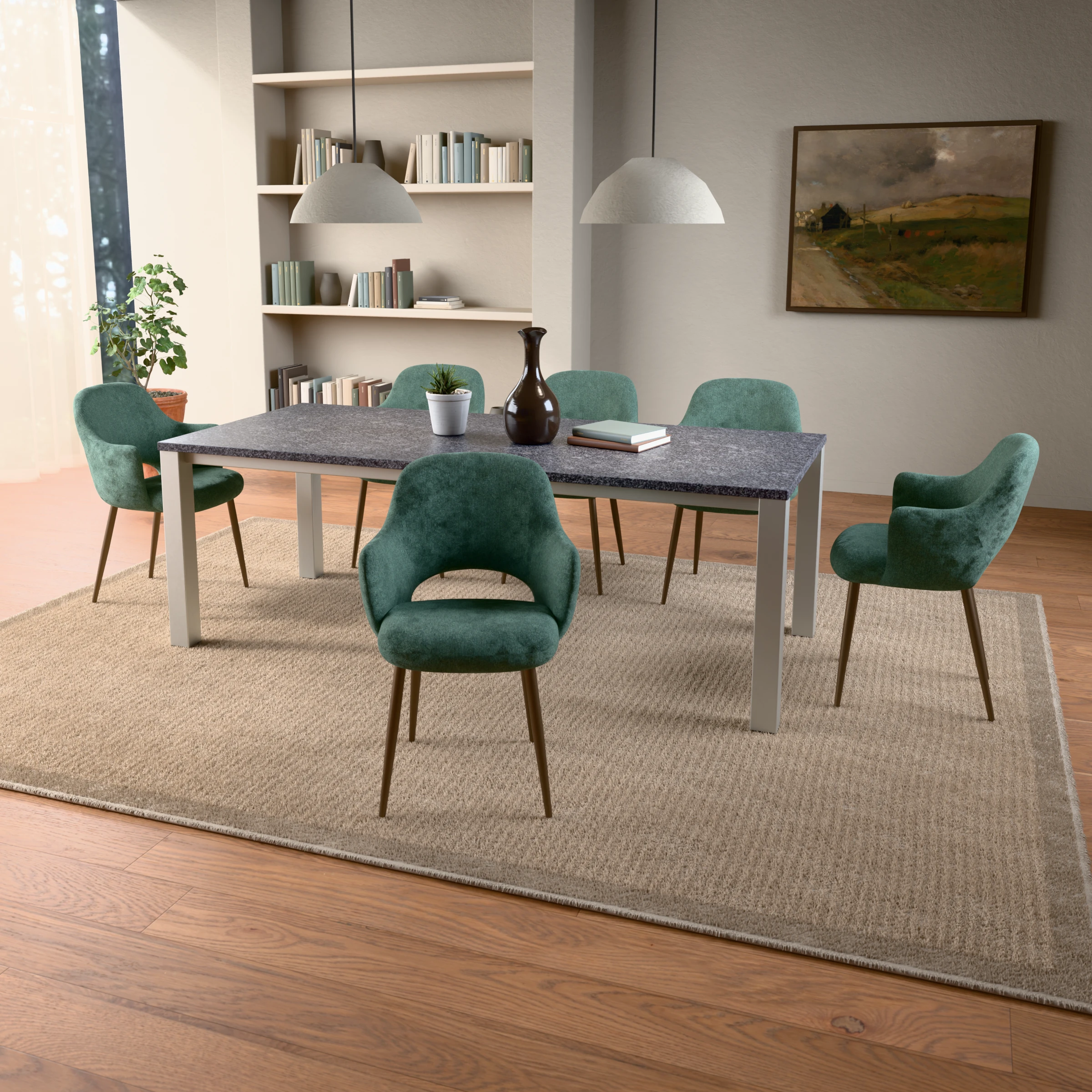 Rectangular granite table Dublin stainless steel — in a room setting