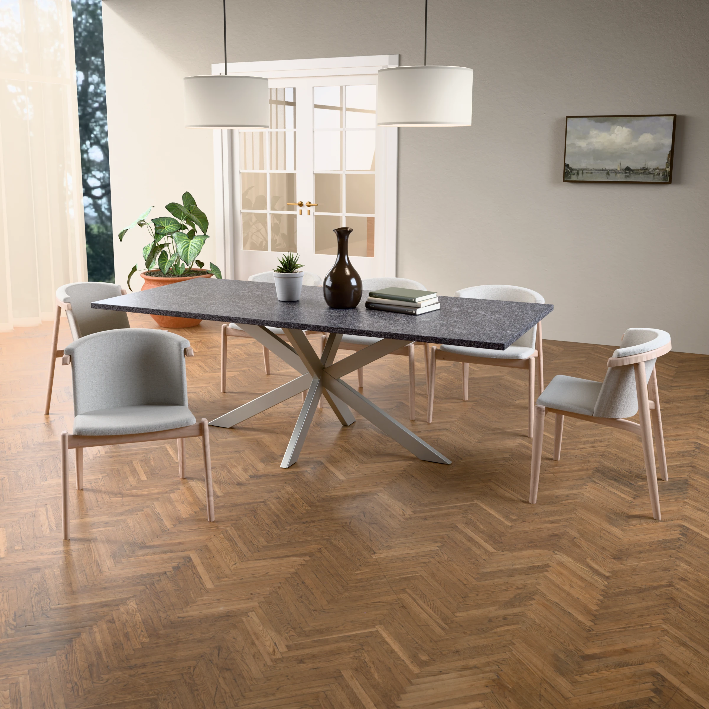 Rechthoekige granieten tafel Riga 80x40 RVS — sfeerbeeld