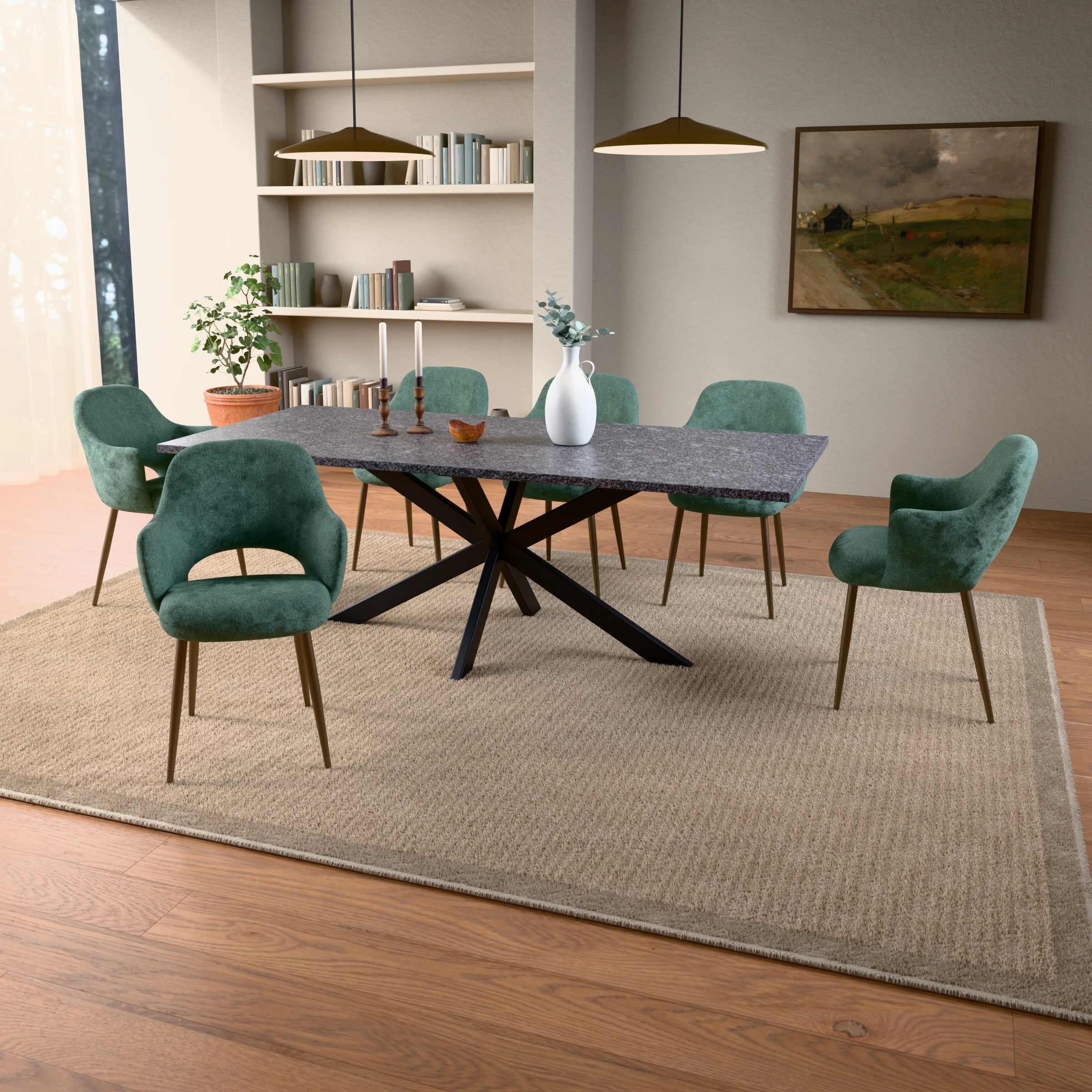 Rectangular granite table Riga 80x40 steel — in a room setting