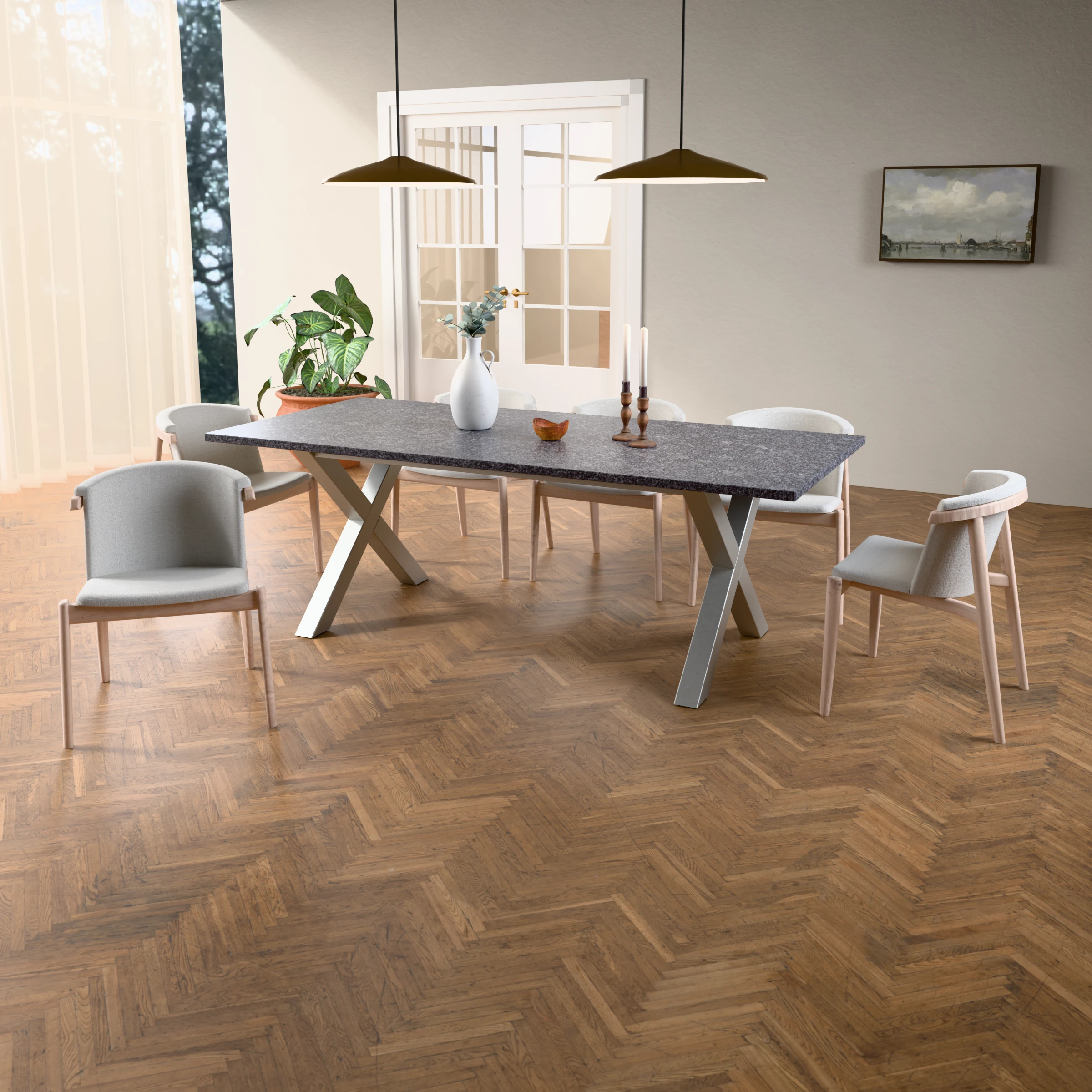Rechthoekige granieten tafel Sydney RVS — sfeerbeeld