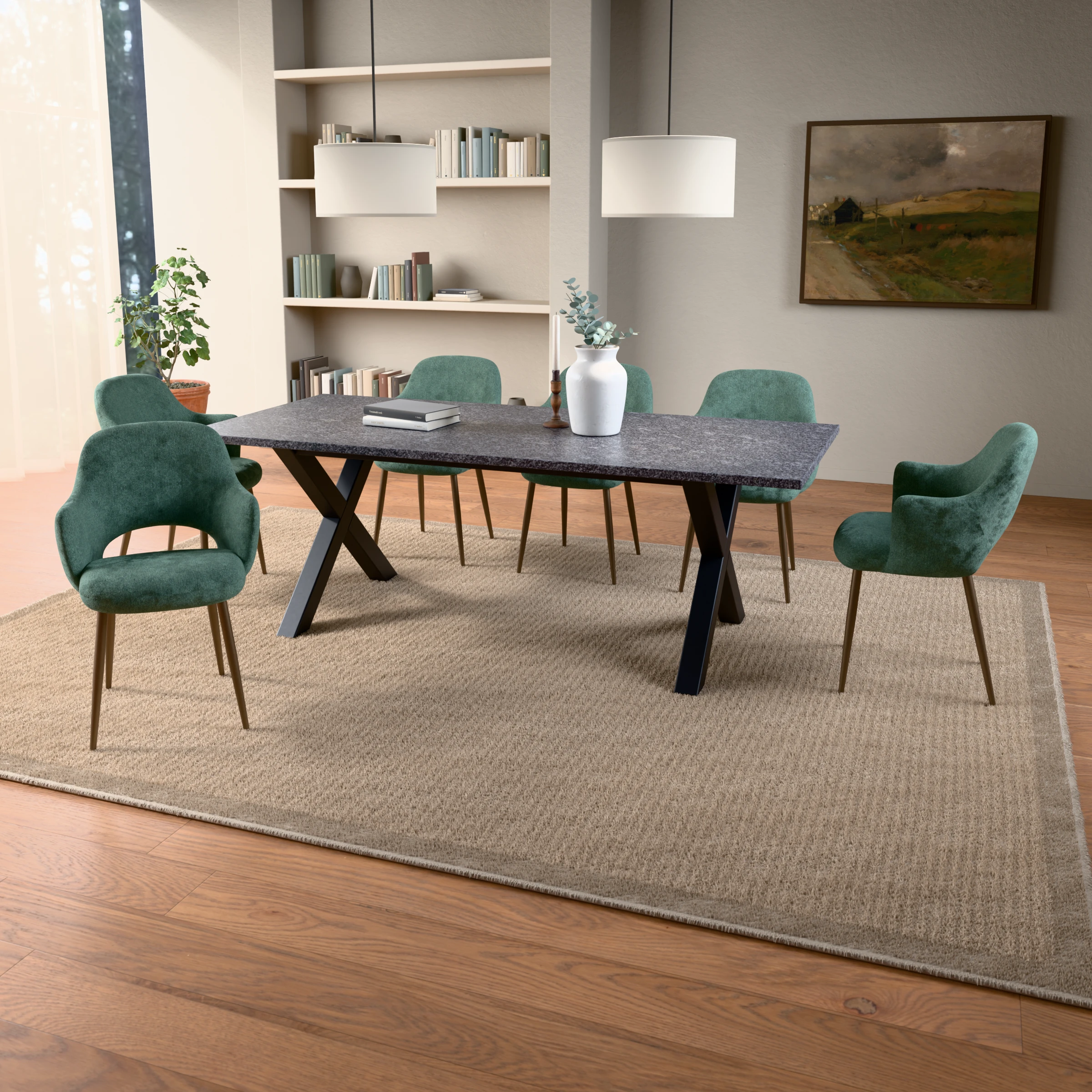 Rechthoekige granieten tafel Sydney staal — sfeerbeeld