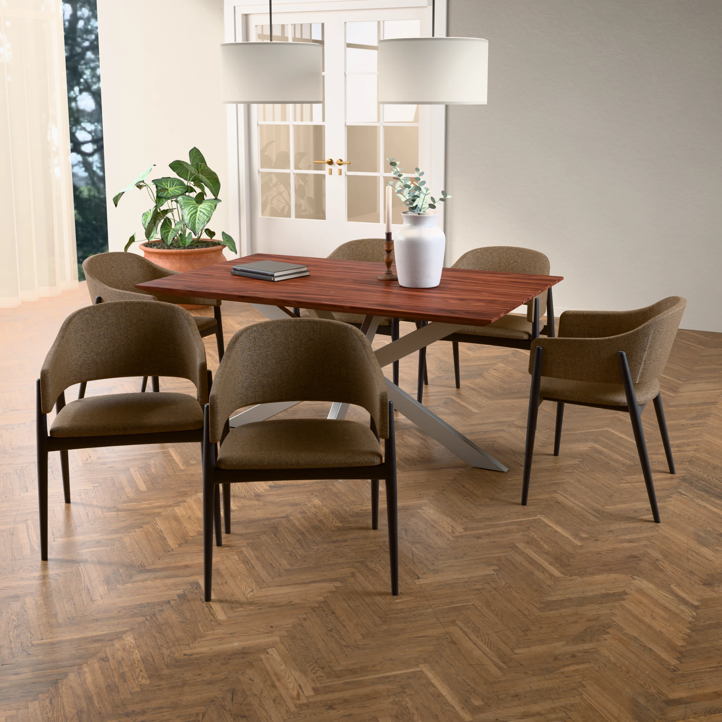 Rectangular walnut table Riga 80x40 stainless steel — in a room setting