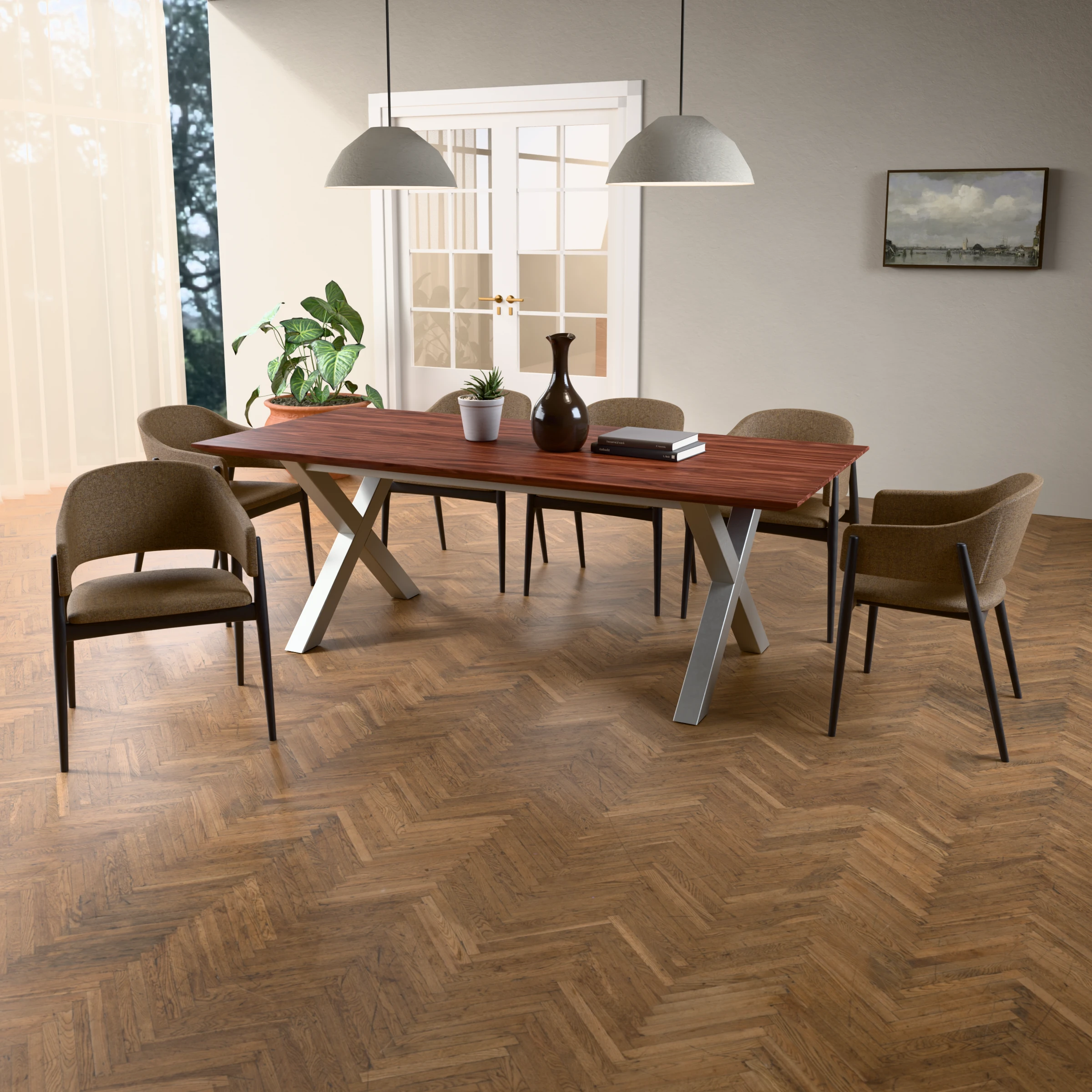 Rechthoekige notenhouten tafel Sydney RVS — sfeerbeeld