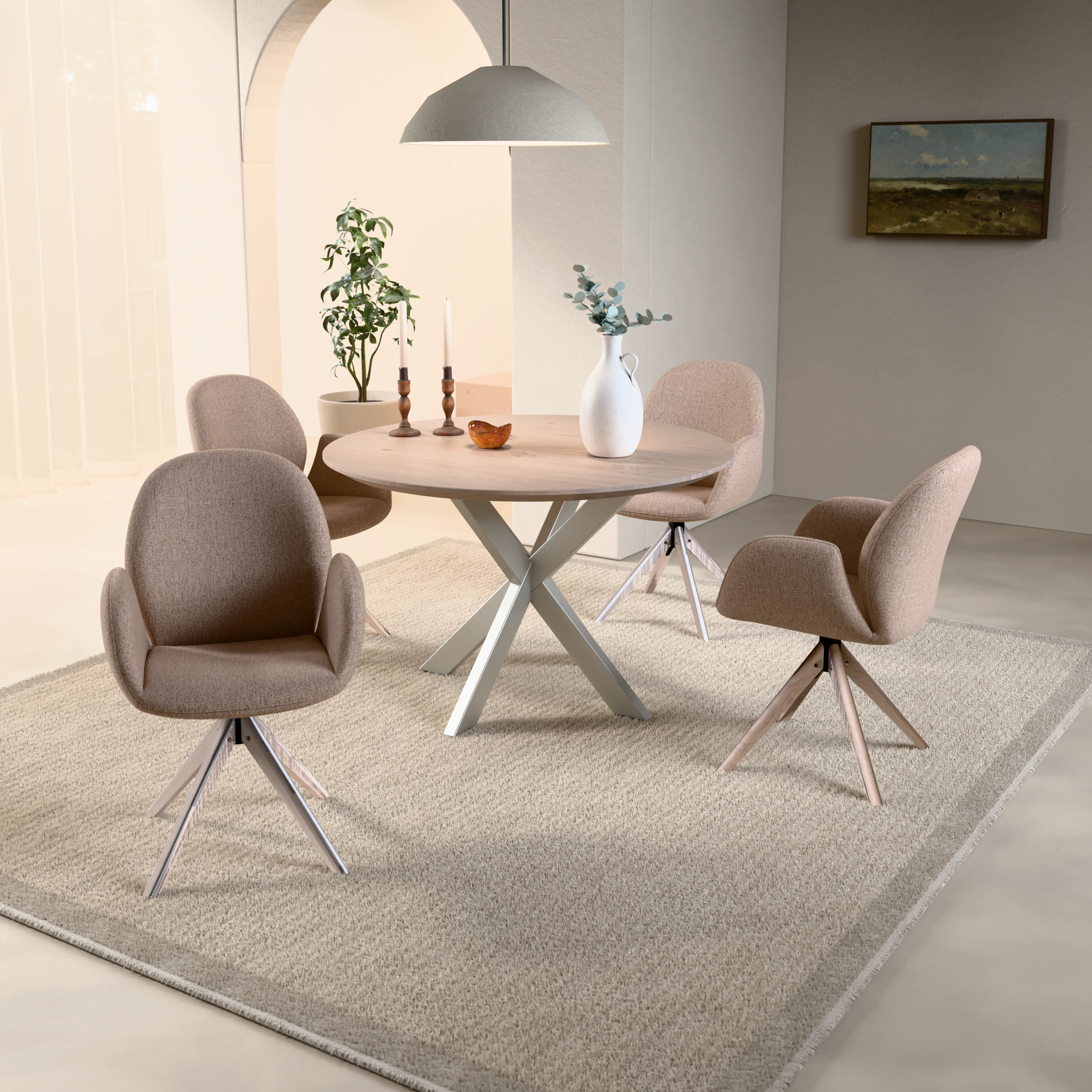 Round oak table Riga 80x40 stainless steel — in a room setting