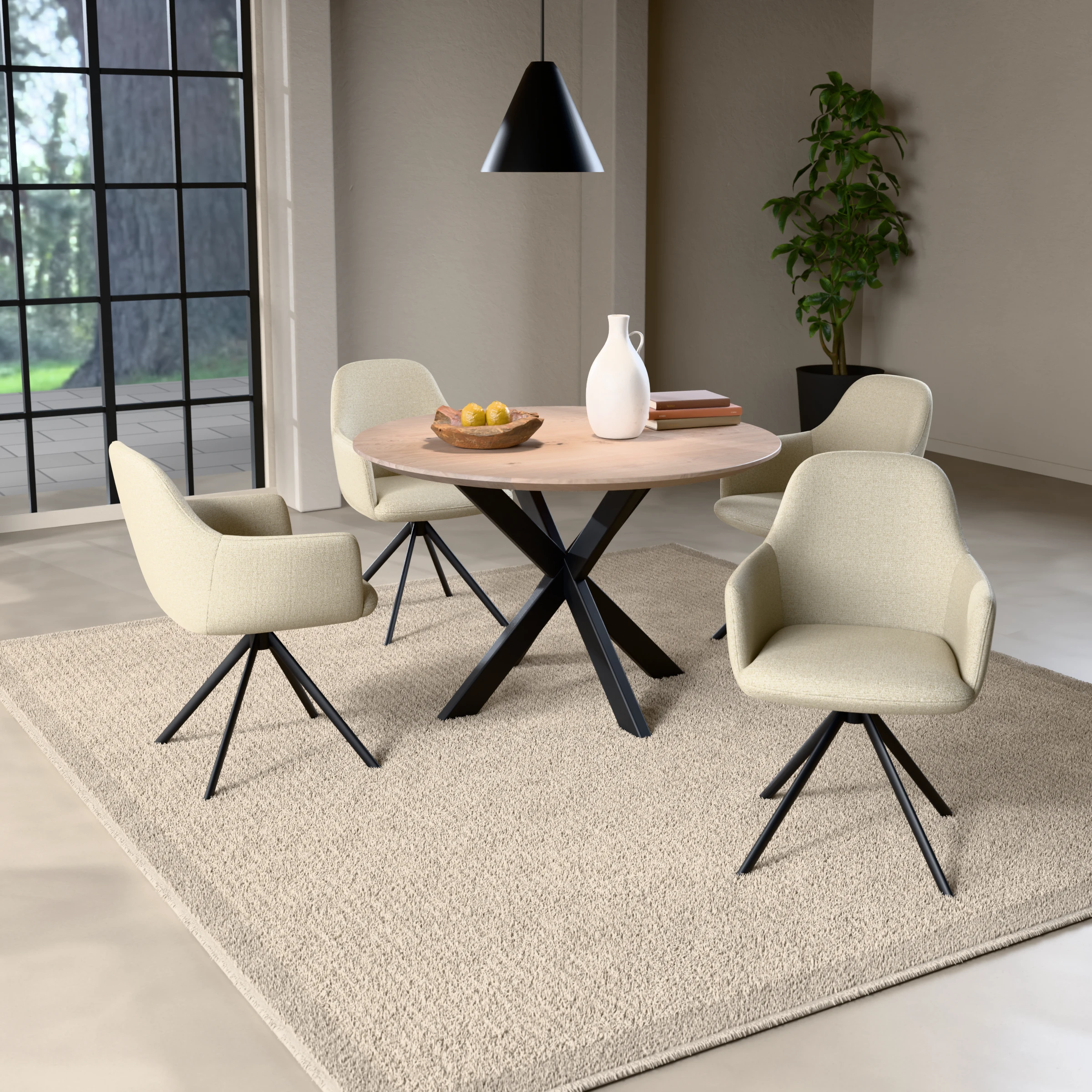 Ronde eikenhouten tafel Riga 80x40 staal — sfeerbeeld