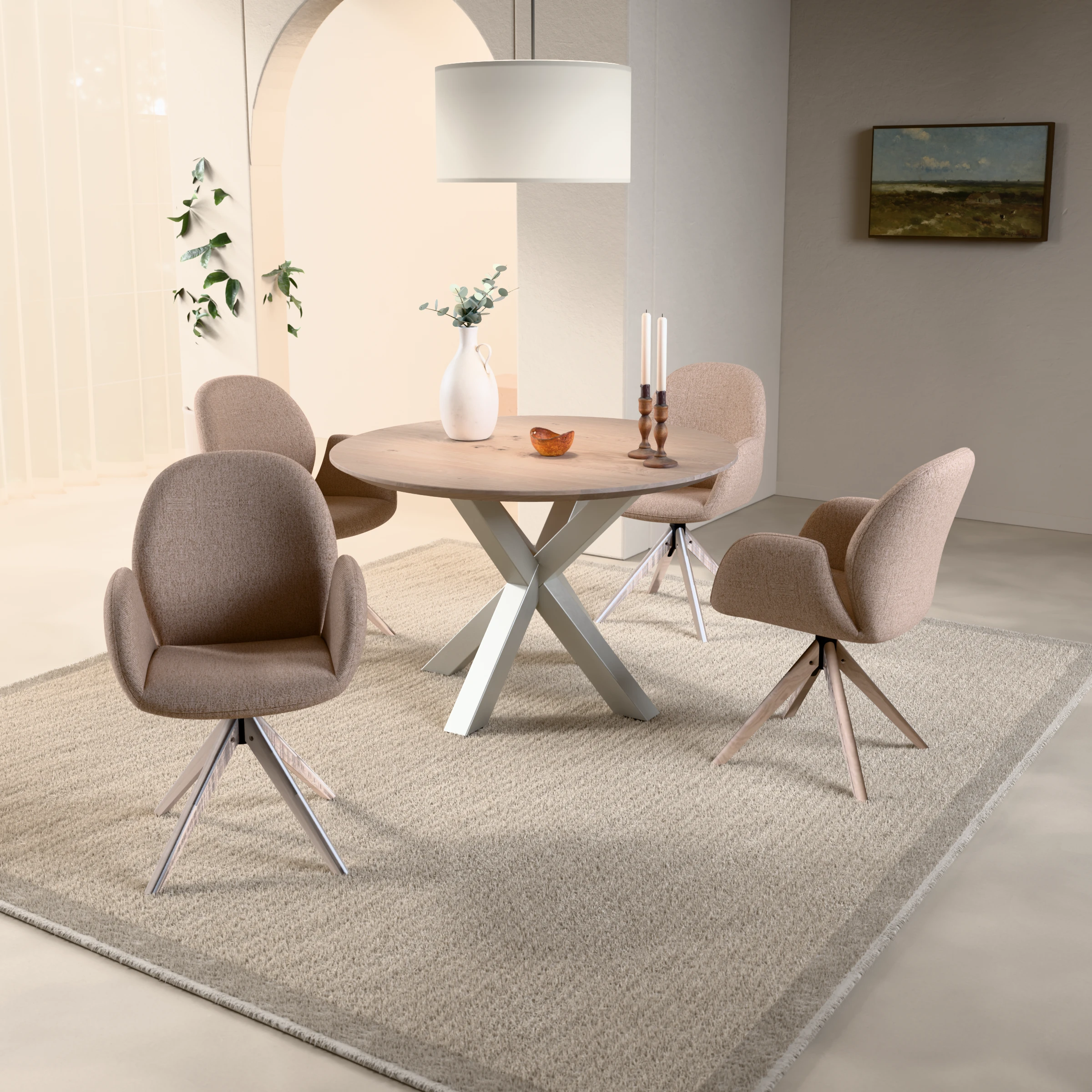 Round oak table Riga 80x80 stainless steel — in a room setting