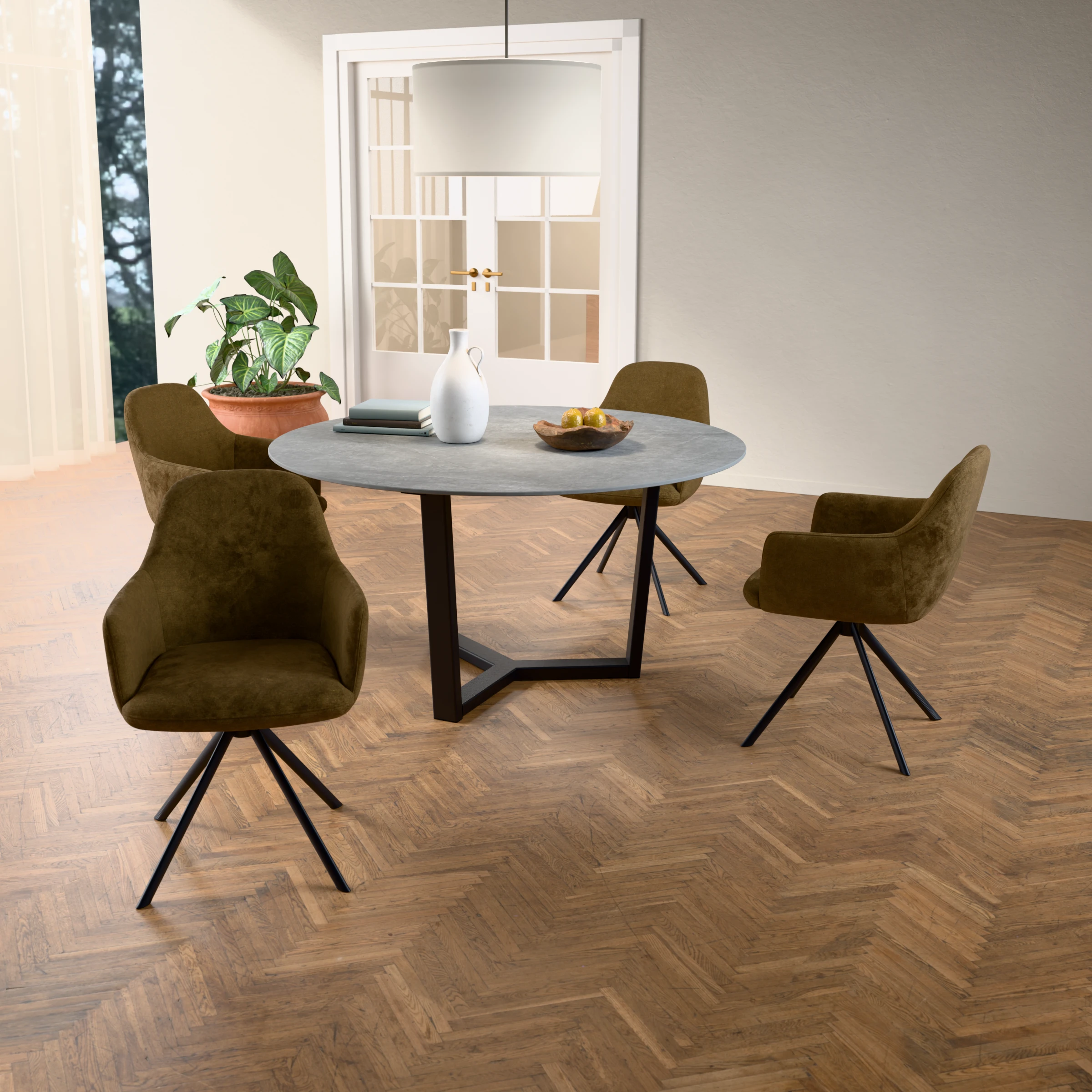 Ronde keramieken tafel Geneve staal — sfeerbeeld
