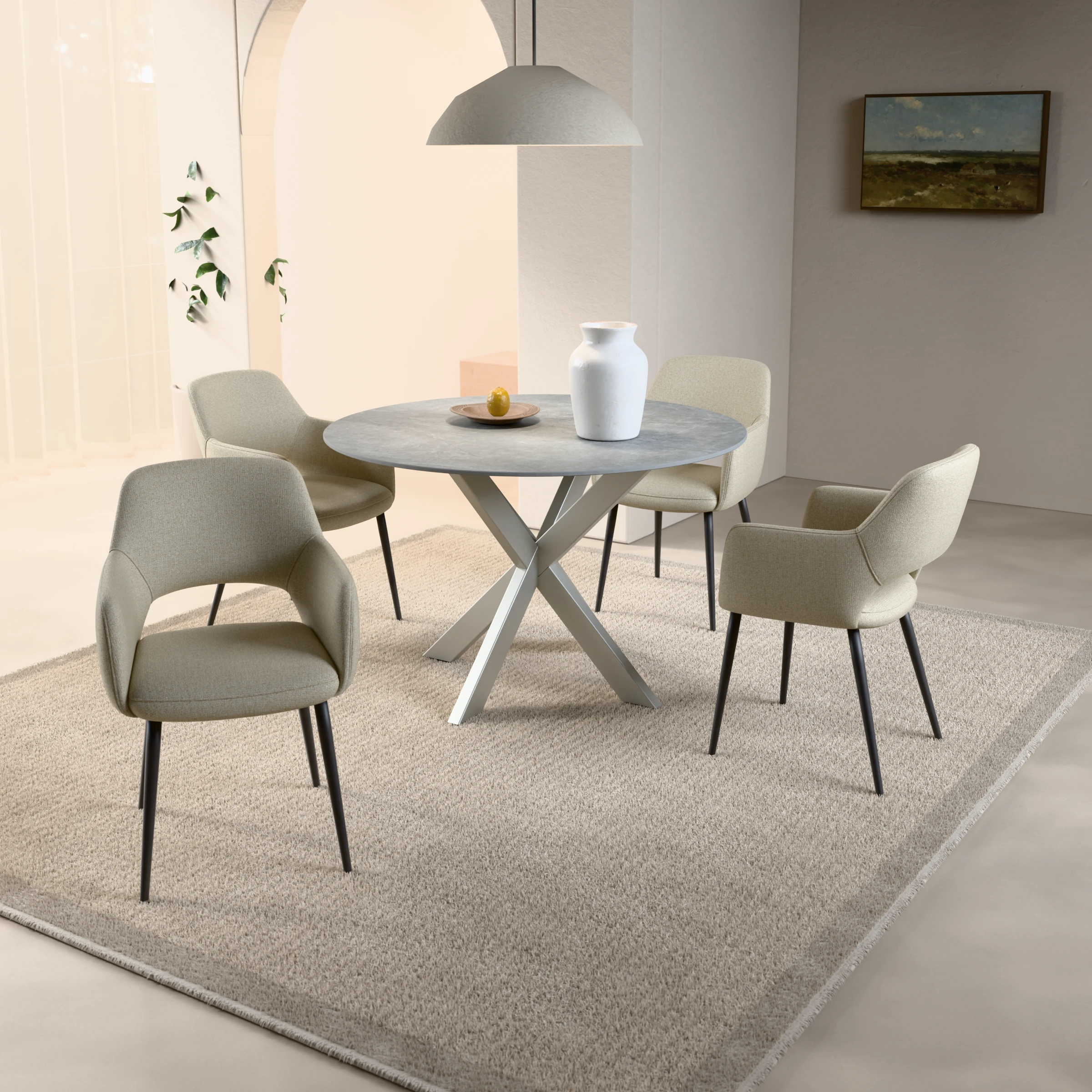 Round ceramic table Riga 80x40 stainless steel — in a room setting