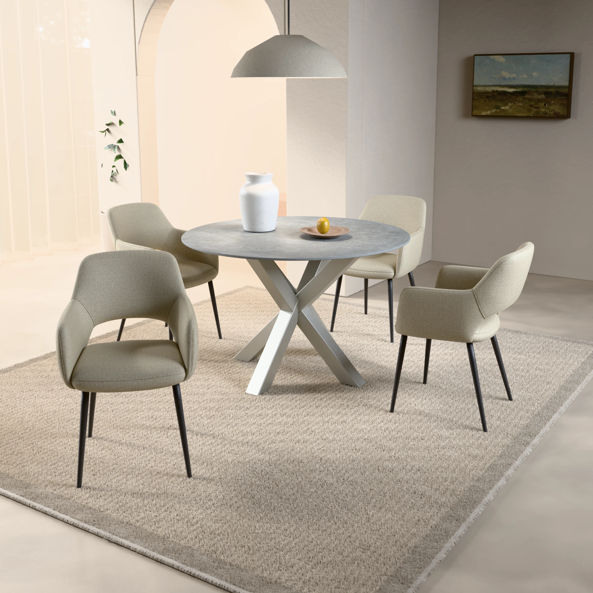 Round ceramic table Riga 80x80 stainless steel — in a room setting