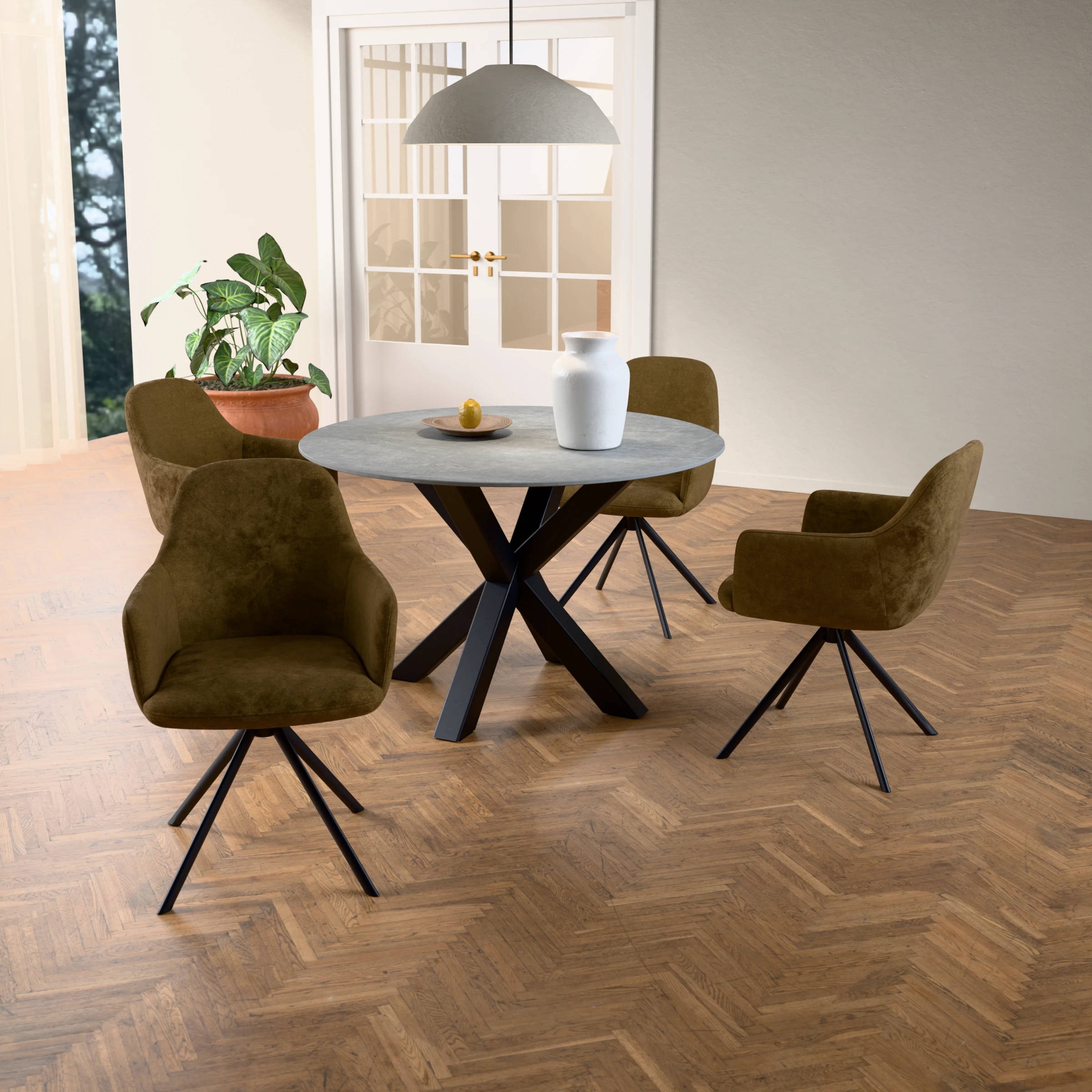 Ronde keramieken tafel Riga 80x80 staal — sfeerbeeld