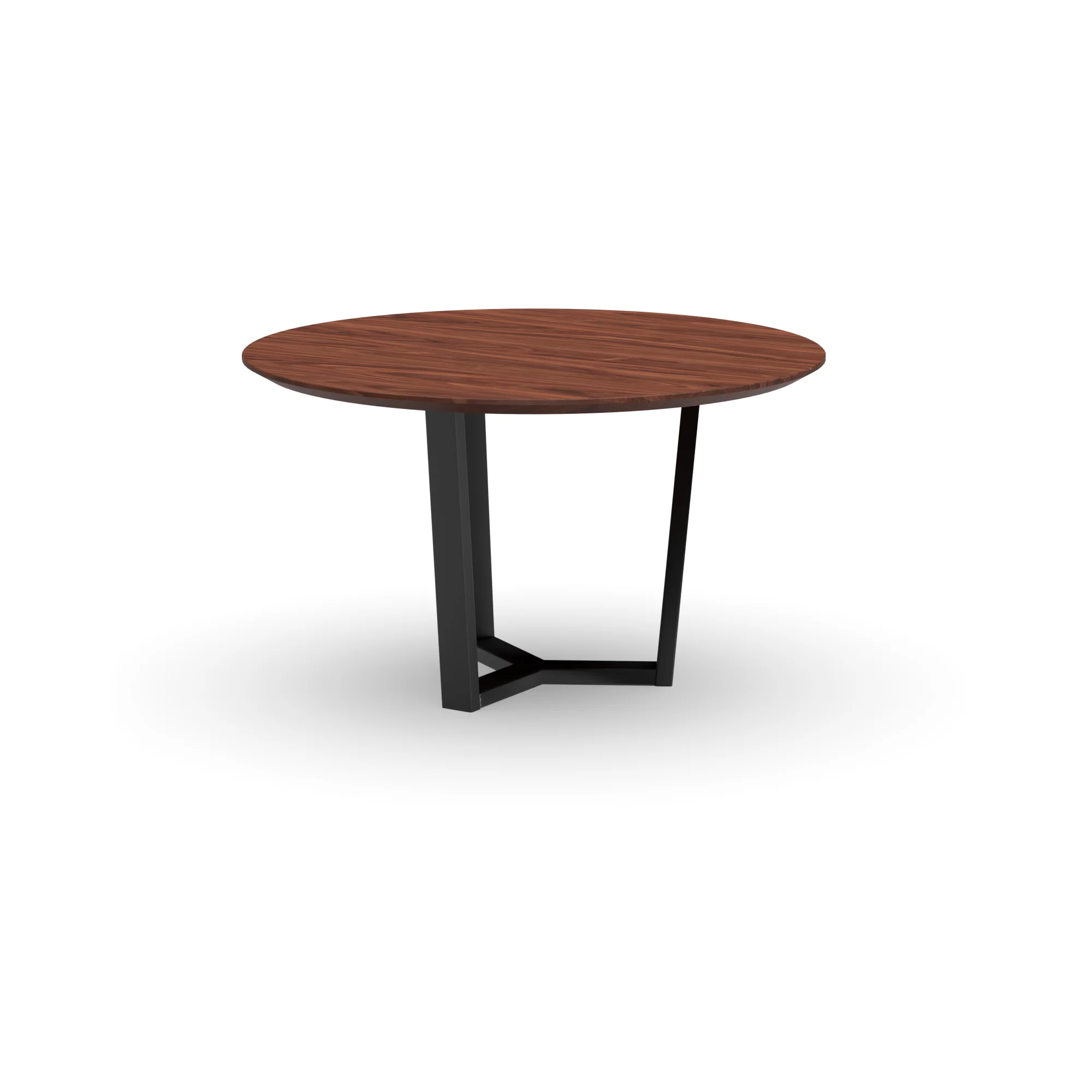 Ronde notenhouten tafel Geneve staal