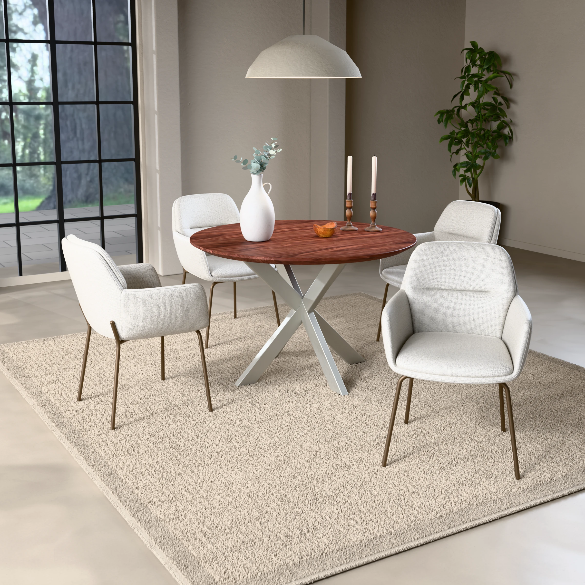 Round walnut table Riga 80x40 stainless steel — in a room setting