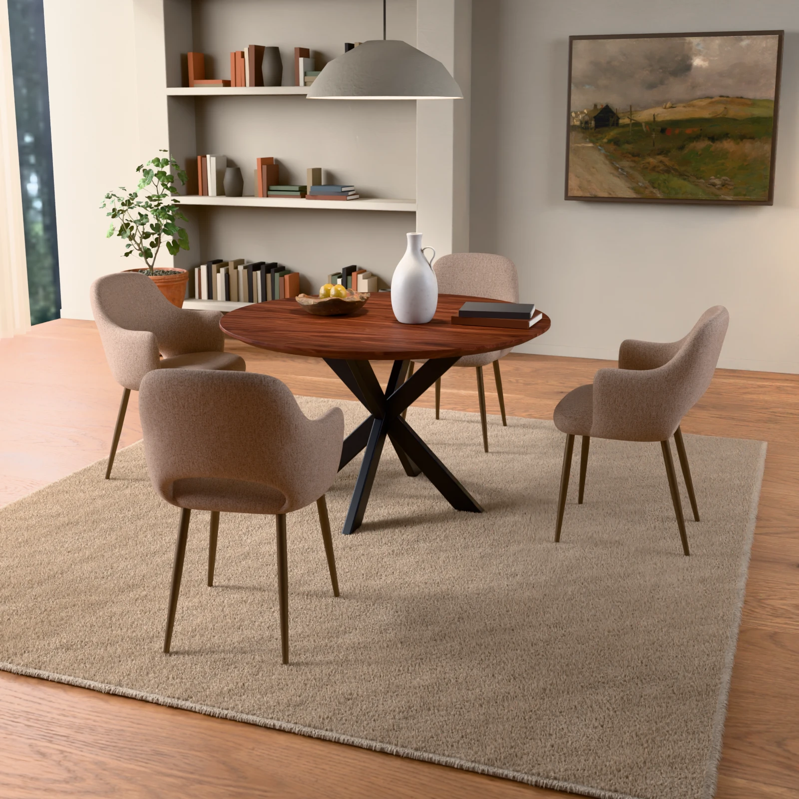 Ronde notenhouten tafel Riga 80x40 staal — sfeerbeeld