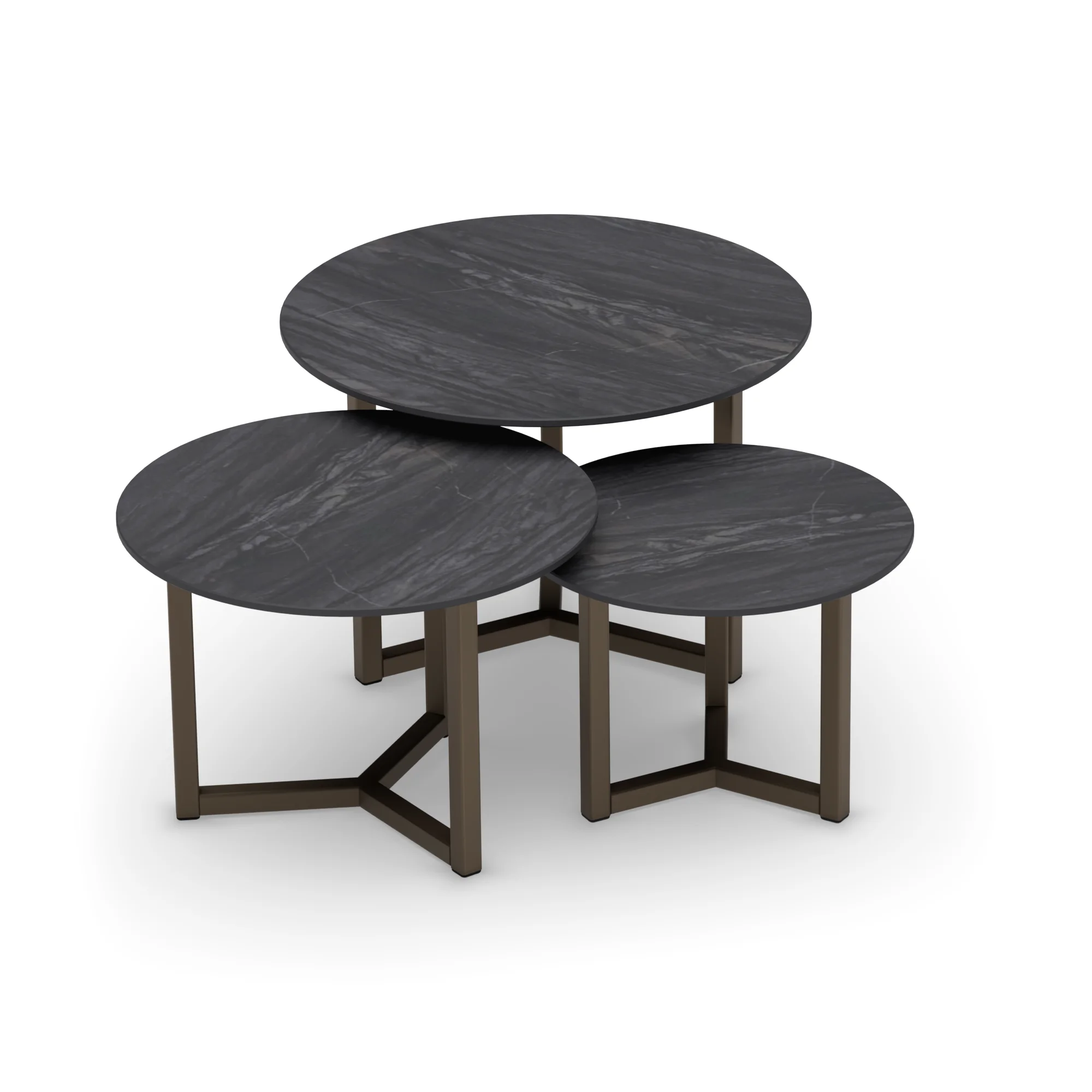 Couchtisch-Set Oslo rund Bahia Black mit Anodic Bronze