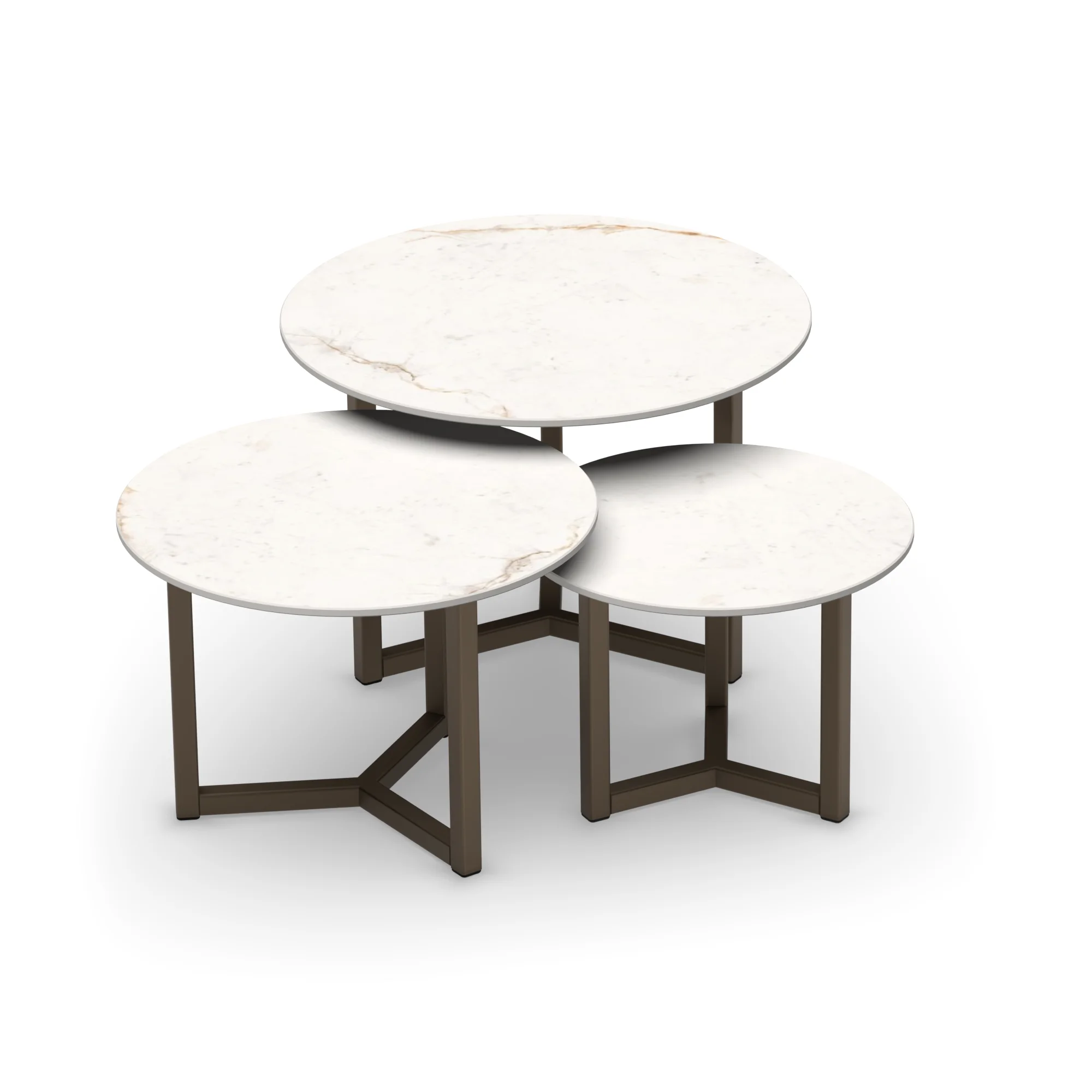 Salontafelset Oslo rond Greek White met Anodic Bronze, set van 3