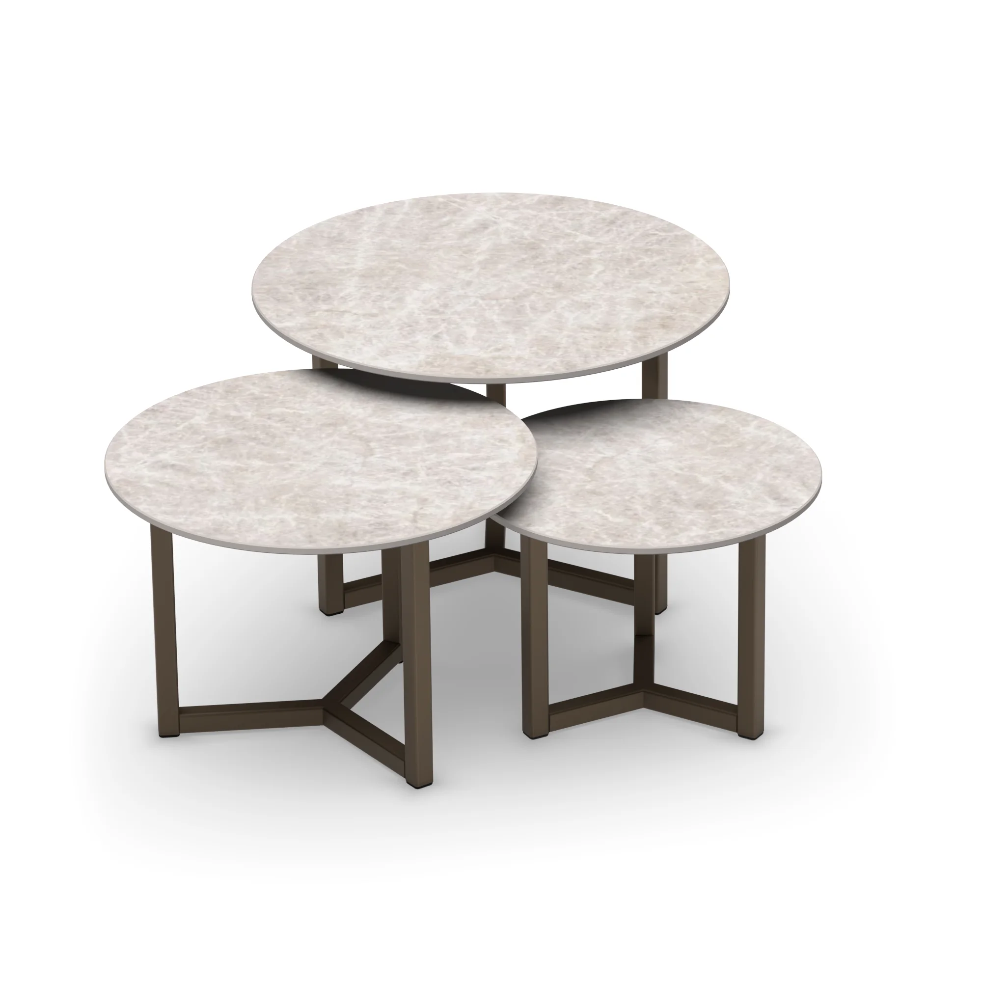 Salontafelset Oslo rond Taj Mahal met Anodic Bronze, set van 3