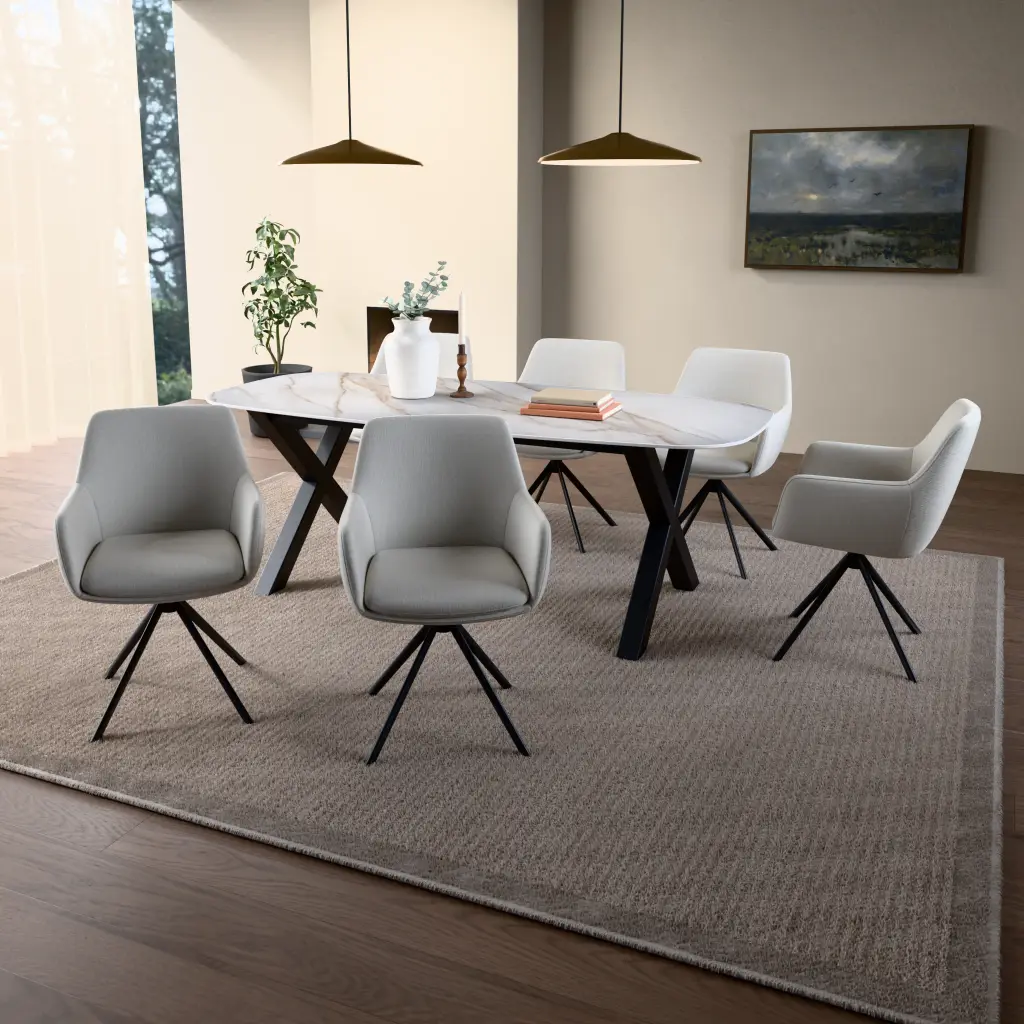 Ceramic table top Alice Gold. In a dining setting. Only the table top is included.