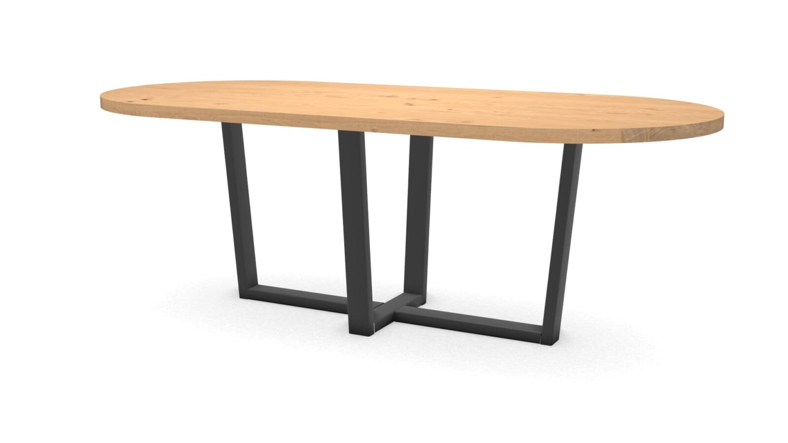 Halve cirkel eikenhouten tafel Geneve staal - Afbeelding 1